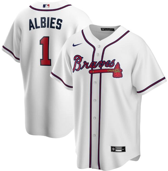Men's Atlanta Braves #1 Ozzie Albies White MLB Cool Base Stitched Jersey
