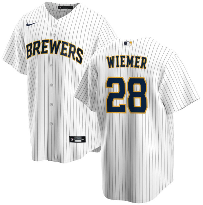 Men's Milwaukee Brewers #28 Joey Wiemer White Cool Base Stitched Jersey