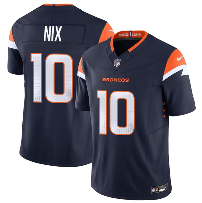Men's Denver Broncos #10 Bo Nix Navy 2024 Draft F.U.S.E. Alternate Vapor Limited Stitched Football Jersey