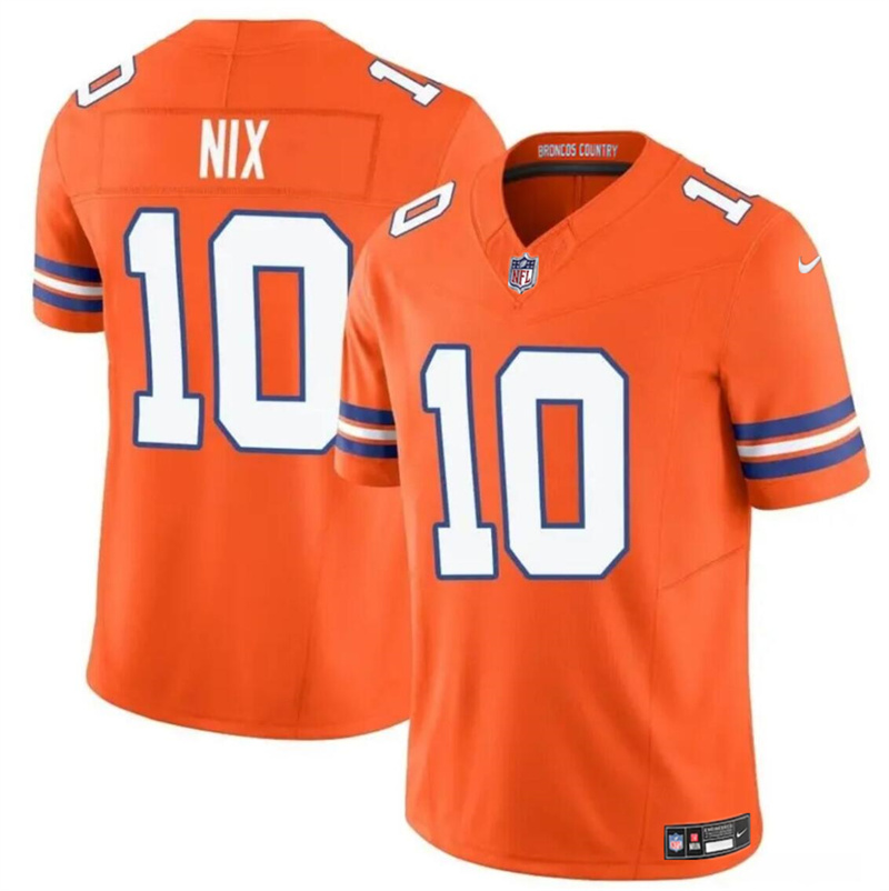 Men's Denver Broncos #10 Bo Nix Orange F.U.S.E. Mile High Collection 1977 Throwback Vapor Limited Stitched Football Jersey Men's Denver Broncos #10 Bo Nix Orange F.U.S.E. Mile High Collection 1977 Throwback Vapor Limited Stitched Football Jersey