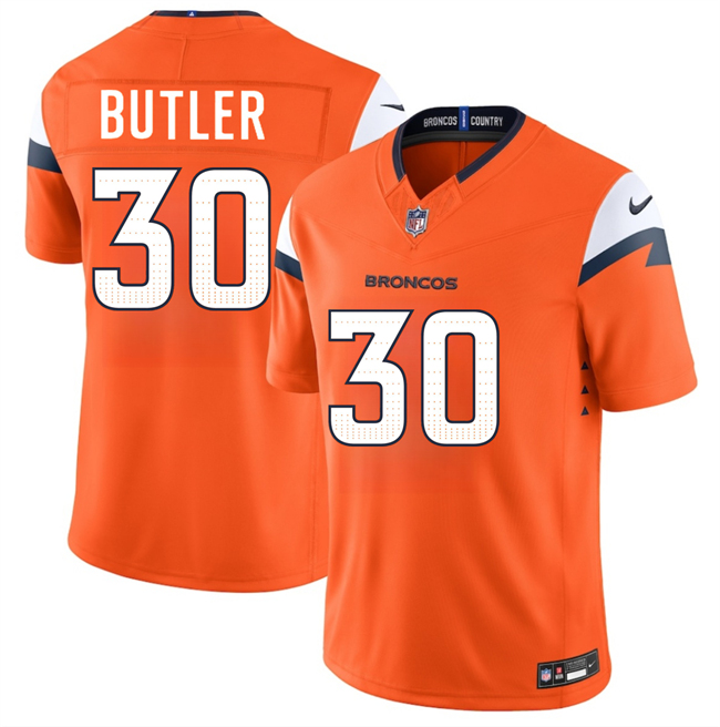 Men's Denver Broncos #30 Hakeem Butler Orange 2026 F.U.S.E. Vapor Limited Stitched Football Jersey Men's Denver Broncos #30 Hakeem Butler Orange 2026 F.U.S.E. Vapor Limited Stitched Football Jersey