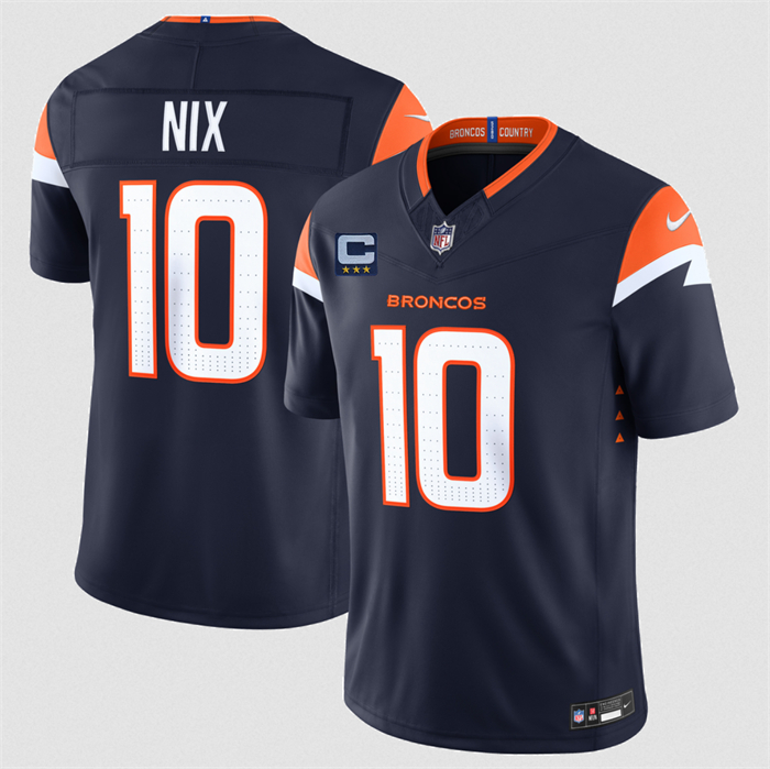Men's Denver Broncos #10 Bo Nix Navy Draft With 3-Star C Patch F.U.S.E. Alternate Vapor Limited Stitched Football Jersey