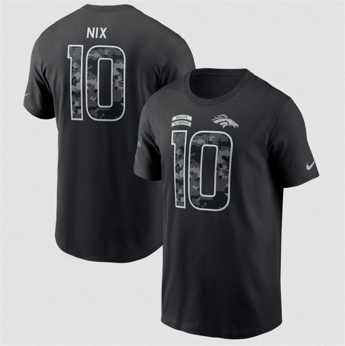 Men's Denver Broncos #10 Bo Nix Black 2026 Salute to Service Name & Number T-Shirt