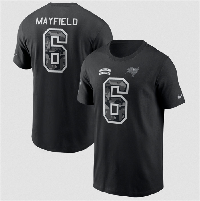 Men's Tampa Bay Buccaneers #6 Baker Mayfield Black 2026 Salute to Service Name & Number T-Shirt