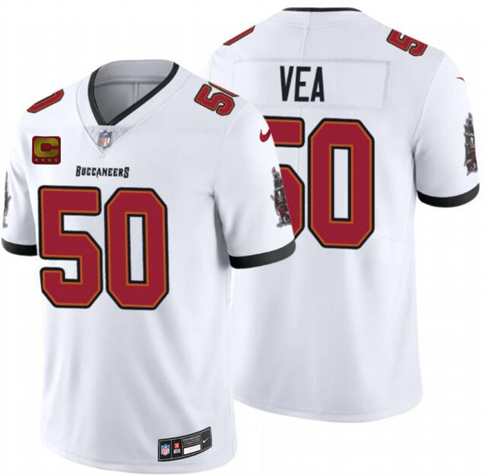 Men's Tampa Bay Buccaneers #50 Vita Vea White 2026 With 4-Star C Patch Vapor Limited Stitched Jersey