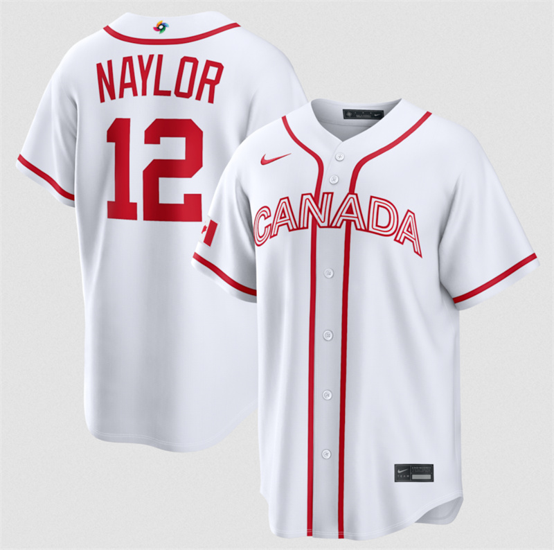 Men's Canada Baseball #12 Josh Naylor White 2026 World Baseball Classic Home Stadium Stitched Jersey Men's Canada Baseball #12 Josh Naylor White 2026 World Baseball Classic Home Stadium Stitched Jersey