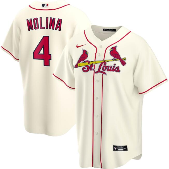 Men's St. Louis Cardinals #4 Yadier Molina Cream MLB Cool Base Stitched Jersey