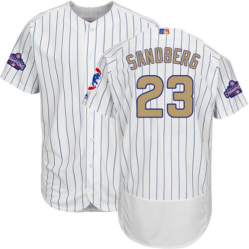 Cubs #23 Ryne Sandberg White(Blue Strip) Flexbase Authentic 2017 Gold Program Stitched MLB Jersey