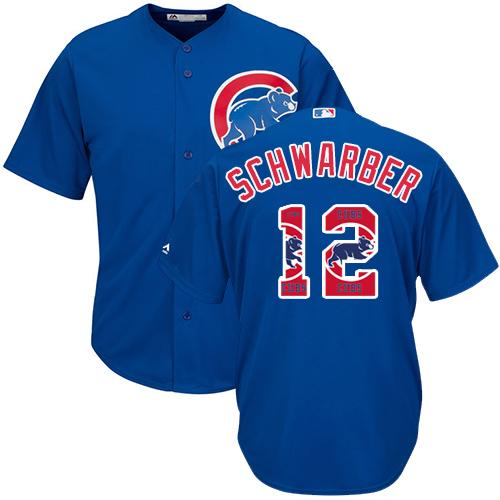 Cubs #12 Kyle Schwarber Blue Team Logo Fashion Stitched MLB Jersey