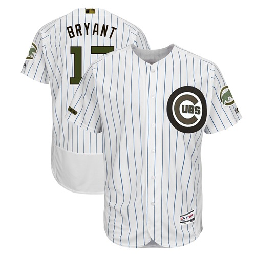 Cubs #17 Kris Bryant White(Blue Strip) Flexbase Authentic Collection 2018 Memorial Day Stitched MLB Jersey