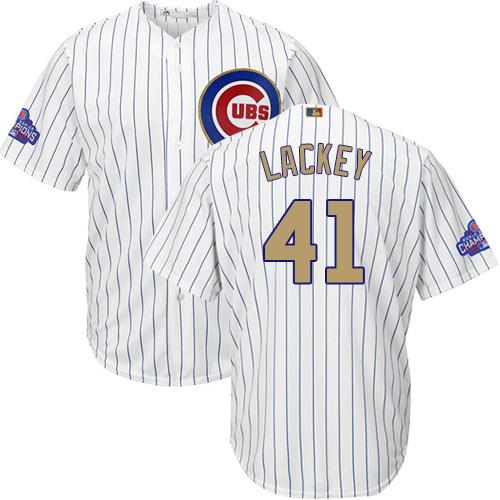 Cubs #41 John Lackey White(Blue Strip) 2017 Gold Program Cool Base Stitched MLB Jersey