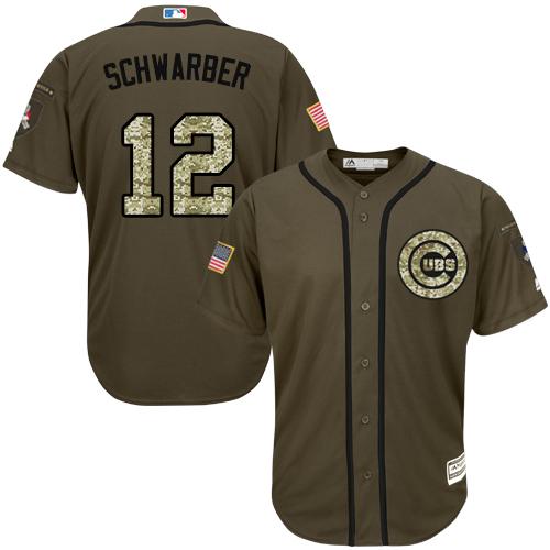 Cubs #12 Kyle Schwarber Green Salute to Service Stitched MLB Jersey