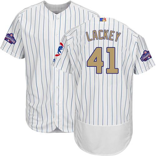 Cubs #41 John Lackey White(Blue Strip) Flexbase Authentic 2017 Gold Program Stitched MLB Jersey