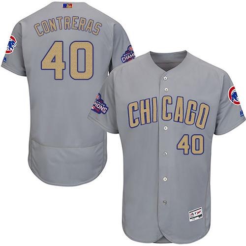 Cubs #40 Willson Contreras Grey Flexbase Authentic 2017 Gold Program Stitched MLB Jersey
