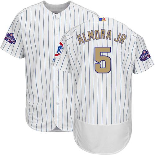 Cubs #5 Albert Almora Jr. White(Blue Strip) Flexbase Authentic 2017 Gold Program Stitched MLB Jersey