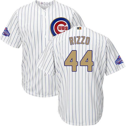Cubs #44 Anthony Rizzo White(Blue Strip) 2017 Gold Program Cool Base Stitched MLB Jersey