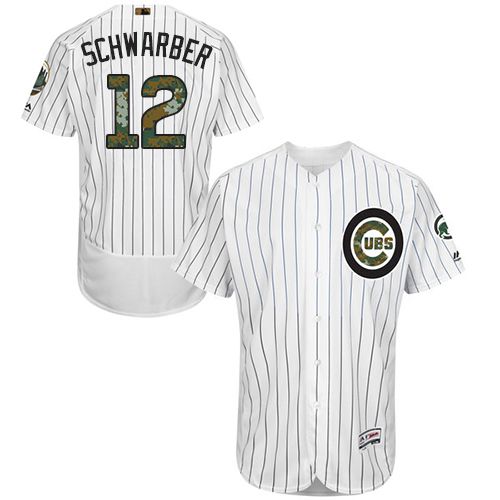 Cubs #12 Kyle Schwarber White(Blue Strip) Flexbase Authentic Collection Memorial Day Stitched MLB Jersey