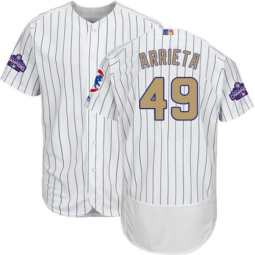 Cubs #49 Jake Arrieta White(Blue Strip) Flexbase Authentic 2017 Gold Program Stitched MLB Jersey