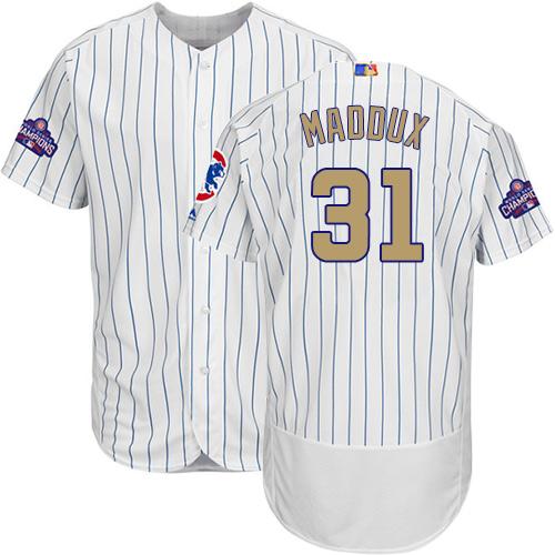 Cubs #31 Greg Maddux White(Blue Strip) Flexbase Authentic 2017 Gold Program Stitched MLB Jersey