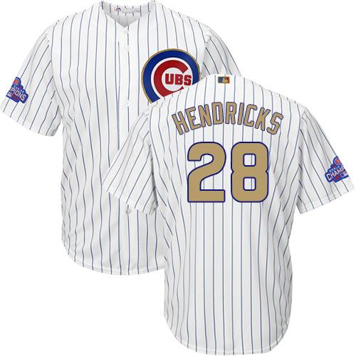 Cubs #28 Kyle Hendricks White(Blue Strip) 2017 Gold Program Cool Base Stitched MLB Jersey