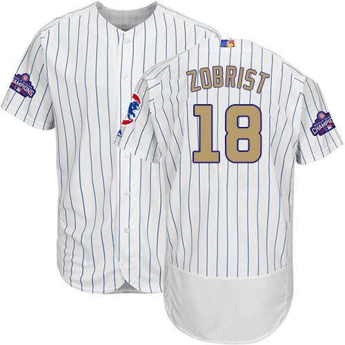 Cubs #18 Ben Zobrist White(Blue Strip) Flexbase Authentic 2017 Gold Program Stitched MLB Jersey