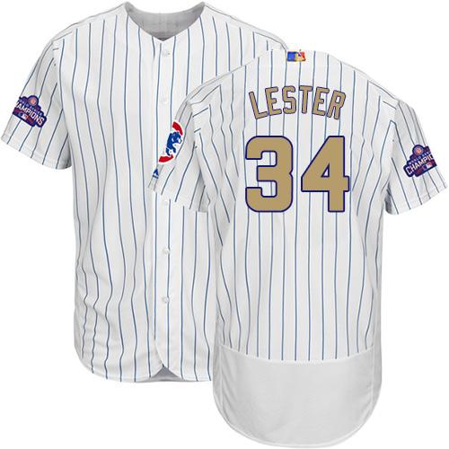 Cubs #34 Jon Lester White(Blue Strip) Flexbase Authentic 2017 Gold Program Stitched MLB Jersey