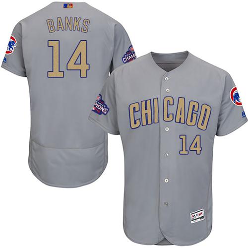 Cubs #14 Ernie Banks Grey Flexbase Authentic 2017 Gold Program Stitched MLB Jersey
