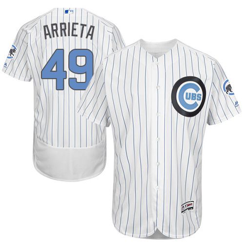 Cubs #49 Jake Arrieta White(Blue Strip) Flexbase Authentic Collection Father's Day Stitched MLB Jersey