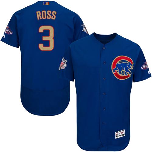 Cubs #3 David Ross Blue Flexbase Authentic 2017 Gold Program Stitched MLB Jersey