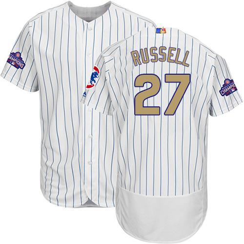 Cubs #27 Addison Russell White(Blue Strip) Flexbase Authentic 2017 Gold Program Stitched MLB Jersey