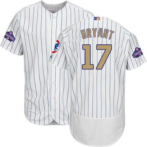 Cubs #17 Kris Bryant White(Blue Strip) Flexbase Authentic 2017 Gold Program Stitched MLB Jersey