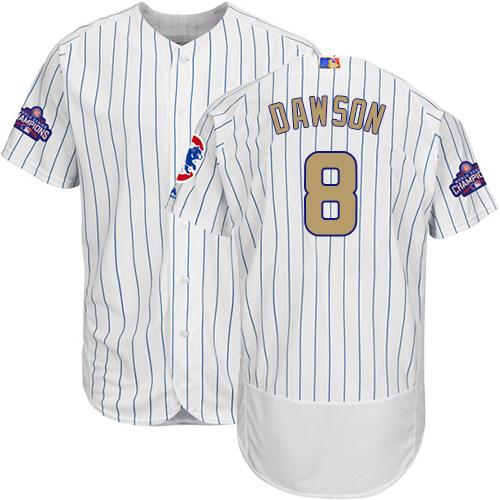 Cubs #8 Andre Dawson White(Blue Strip) Flexbase Authentic 2017 Gold Program Stitched MLB Jersey