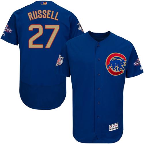 Cubs #27 Addison Russell Blue Flexbase Authentic 2017 Gold Program Stitched MLB Jersey