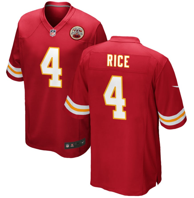 Men’s Kansas City Chiefs #4 Rashee Rice Red Stitched Game Football Jersey
