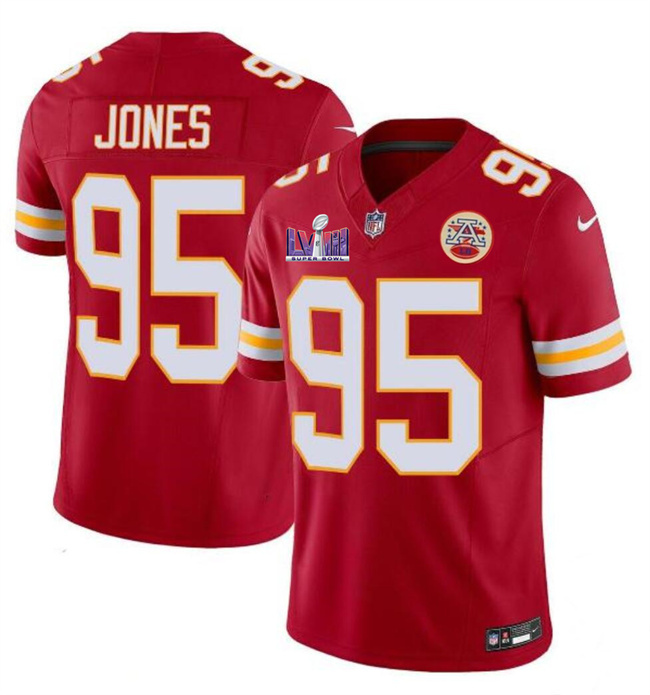 Men's Kansas City Chiefs #95 Chris Jones Red F.U.S.E. Super Bowl LVIII Patch Vapor Untouchable Limited Stitched Football Jersey Men's Kansas City Chiefs #95 Chris Jones Red F.U.S.E. Super Bowl LVIII Patch Vapor Untouchable Limited Stitched Football Jersey