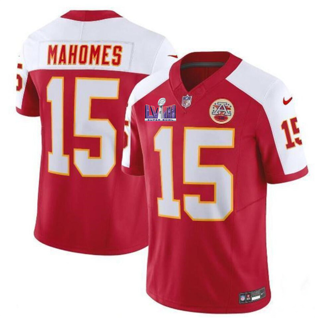 Men's Kansas City Chiefs #15 Patrick Mahomes Red/White F.U.S.E. Super Bowl LVIII Patch Vapor Untouchable Limited Stitched Football Jersey