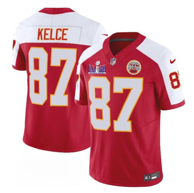 Men's Kansas City Chiefs #87 Travis Kelce Red/White F.U.S.E. Super Bowl LVIII Patch Vapor Untouchable Limited Stitched Football Jersey