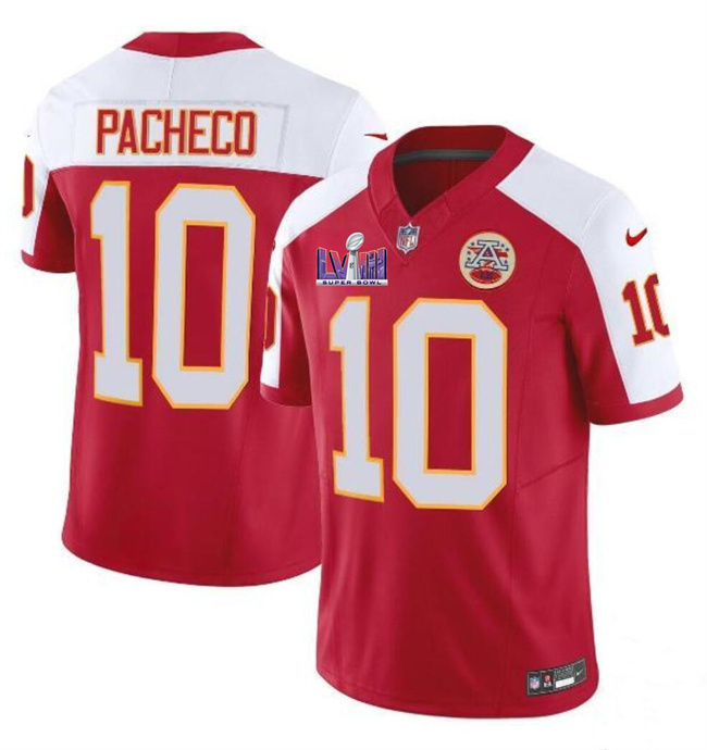 Men's Kansas City Chiefs #10 Isiah Pacheco Red/White F.U.S.E. Super Bowl LVIII Patch Vapor Untouchable Limited Stitched Football Jersey