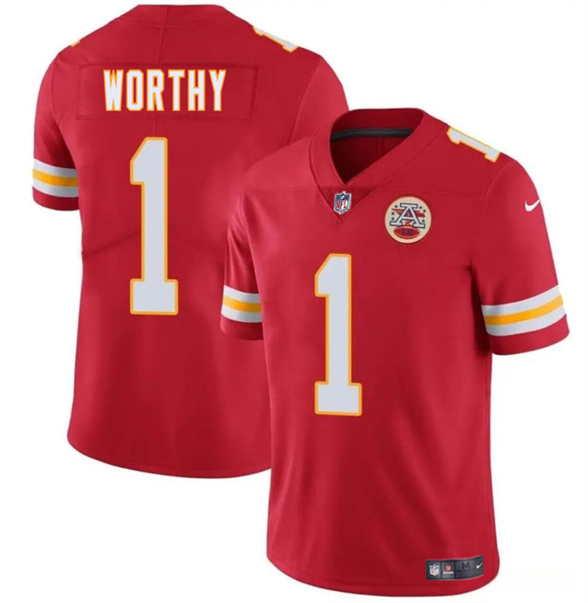 Men’s Kansas City Chiefs #1 Xavier Worthy Red 2024 Draft Vapor Untouchable Limited Stitched Football Jersey