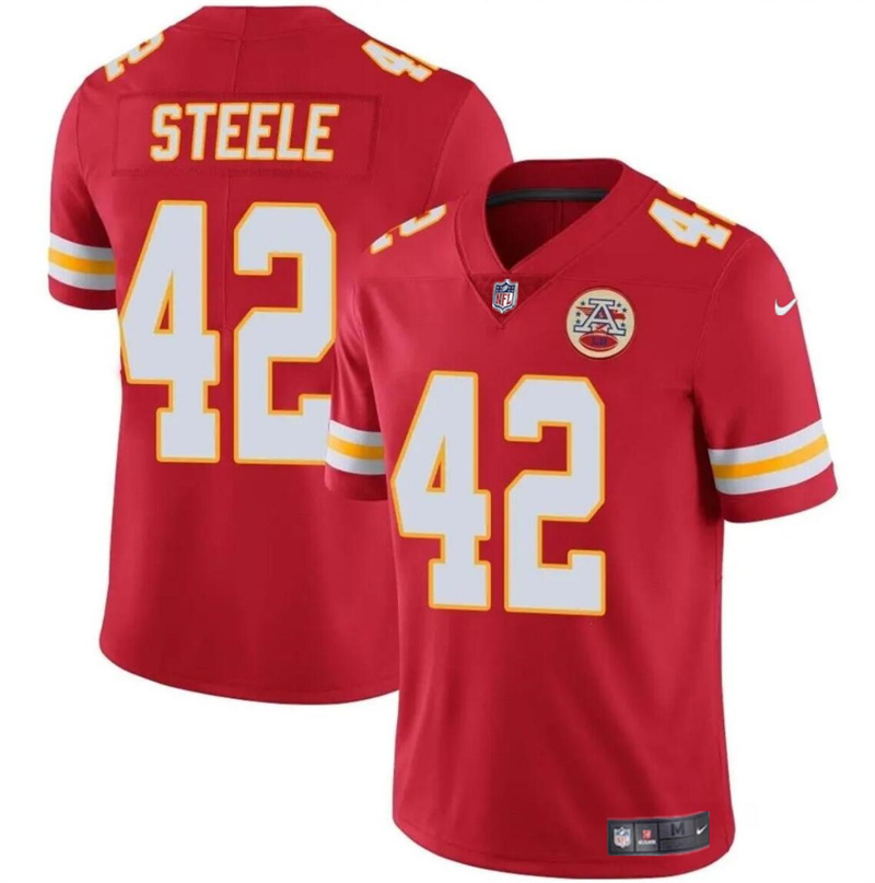 Men’s Kansas City Chiefs #42 Carson Steele Red Vapor Untouchable Limited Stitched Football Jersey Men’s Kansas City Chiefs #42 Carson Steele Red Vapor Untouchable Limited Stitched Football Jersey