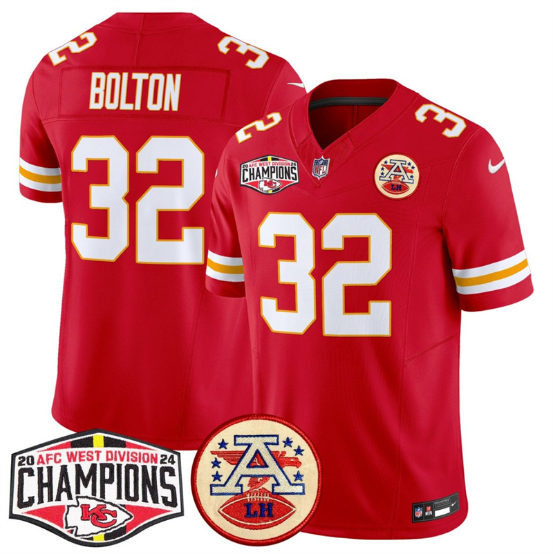 Men's Kansas City Chiefs #32 Nick Bolton Red F.U.S.E. 2024 AFC West Division Champions Vapor Limited Stitched Football Jersey Men's Kansas City Chiefs #32 Nick Bolton Red F.U.S.E. 2024 AFC West Division Champions Vapor Limited Stitched Football Jersey