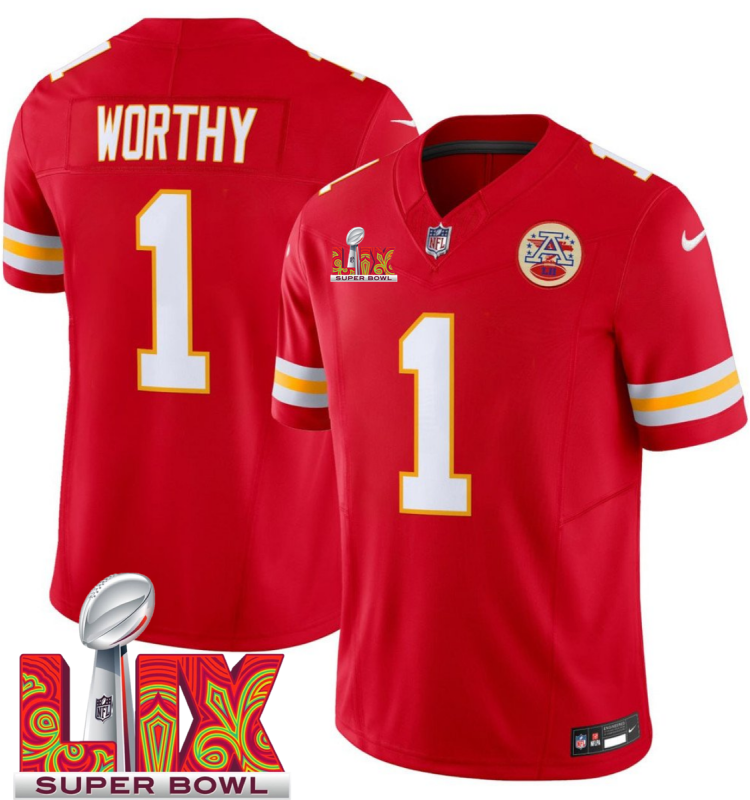 Men's Kansas City Chiefs #1 Xavier Worthy Red F.U.S.E. 24/25 Super Bowl LIX Vapor Untouchable Limited Stitched Football Jersey