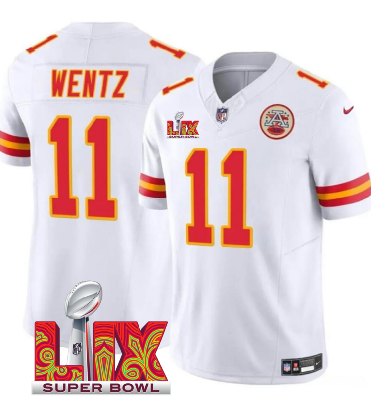 Men's Kansas City Chiefs #11 Carson Wentz White F.U.S.E. 24/25 Super Bowl LIX Vapor Untouchable Limited Stitched Football Jersey Men's Kansas City Chiefs #11 Carson Wentz White F.U.S.E. 24/25 Super Bowl LIX Vapor Untouchable Limited Stitched Football Jersey