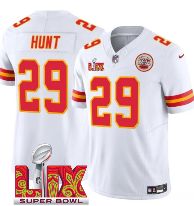 Men's Kansas City Chiefs #29 Kareem Hunt White F.U.S.E. 24/25 Super Bowl LIX Vapor Untouchable Limited Stitched Football Jersey