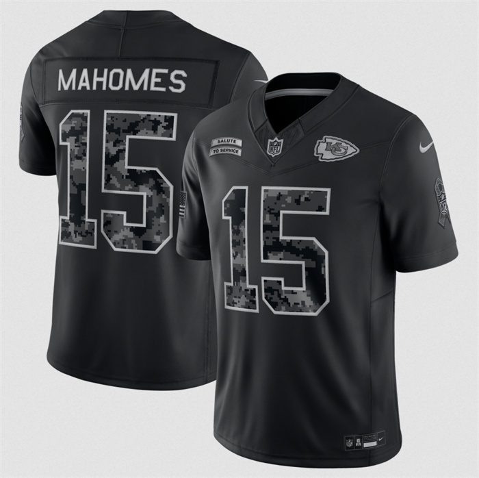 Men's Kansas City Chiefs #15 Patrick Mahomes Black F.U.S.E. 2026 Salute to Service Limited Stitched Football Jersey