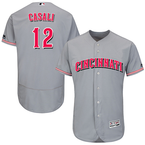 Reds #12 Curt Casali Grey Flexbase Authentic Collection Stitched MLB Jersey