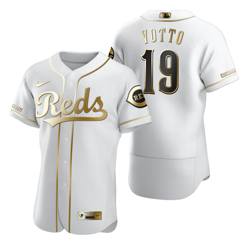 Cincinnati Reds #19 Joey Votto White Nike Men's Authentic Golden Edition MLB Jersey