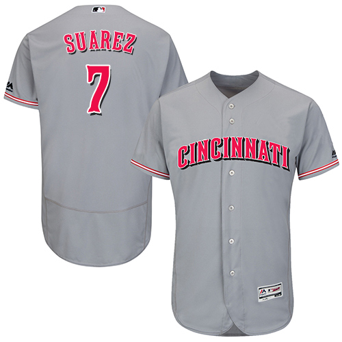 Reds #7 Eugenio Suarez Grey Flexbase Authentic Collection Stitched MLB Jersey