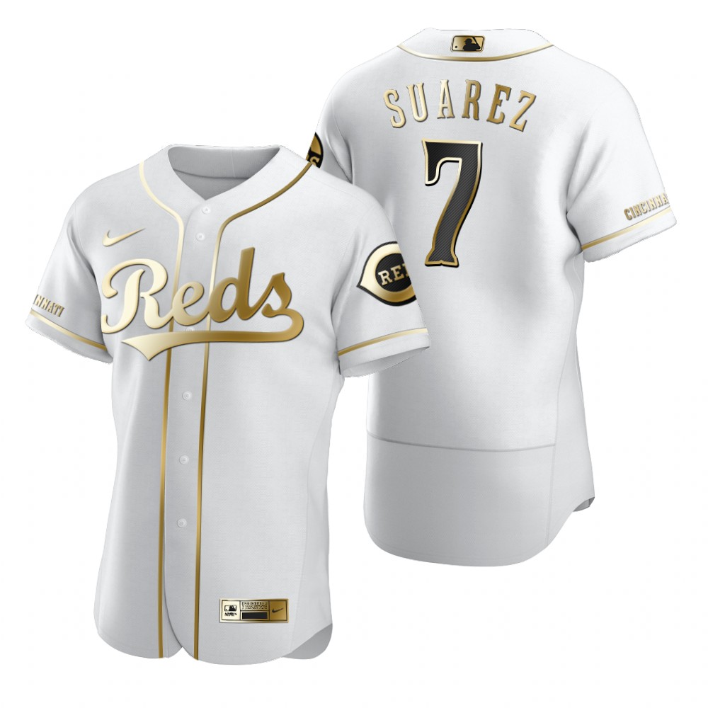 Cincinnati Reds #7 Eugenio Suarez White Nike Men's Authentic Golden Edition MLB Jersey