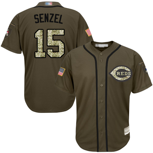 Reds #15 Nick Senzel Green Salute to Service Stitched MLB Jersey